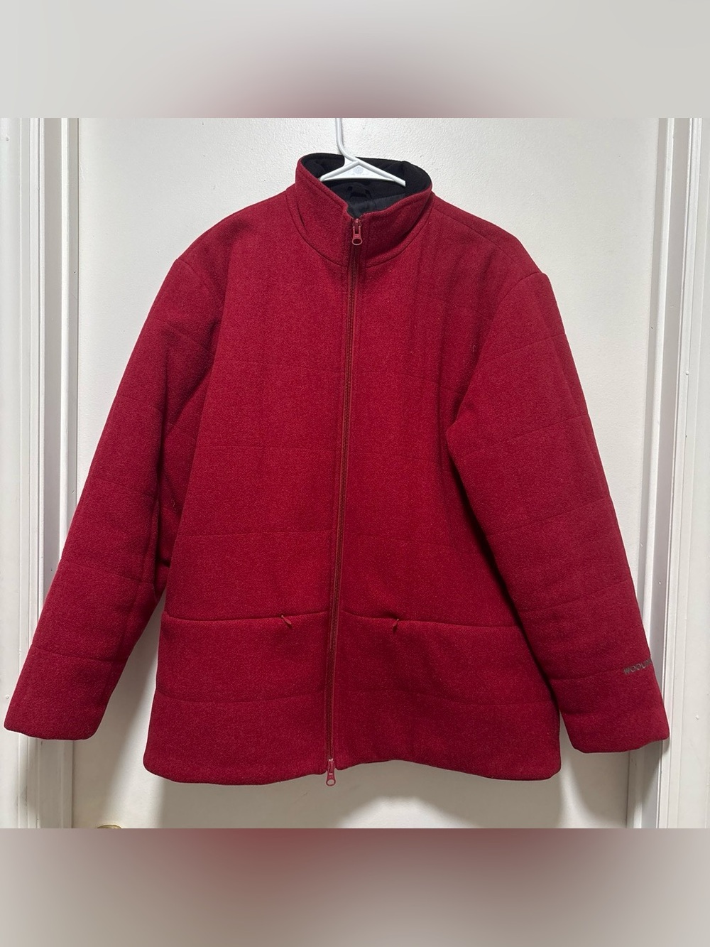 Woolrich Women's ruby Red Quilted Zip Jacket wool medium EUC winter warm coat